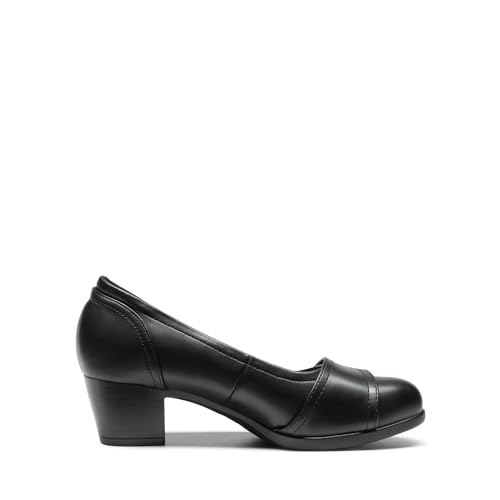 Women's Chunky Comfortable Closed Toe Low Block Heels Work Round Toe Dress Wedding Adjustable Slip On Pumps Shoes