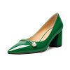 Women's Chunky Block Heel Pumps Pointed Toe Slip On Chunky Mid Heels Ladies Work Office Dress Shoes 2.5 Inches
