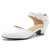 Women's Low Block Heels Ankle Buckle Strap Closed Toe Comfortable Chunky Heel Dress Work Pumps
