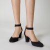 Heels for Women, Low Heel Closed Round Toe Chunky Block Nude Heels Adjustable Ankle Strap Comfy Pumps Shoes Black Heels for