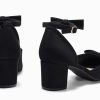 Womens Chunky Low Heels Bow Closed Toe Ankle Strap Pumps Elegant Wedding Party Dress Shoes