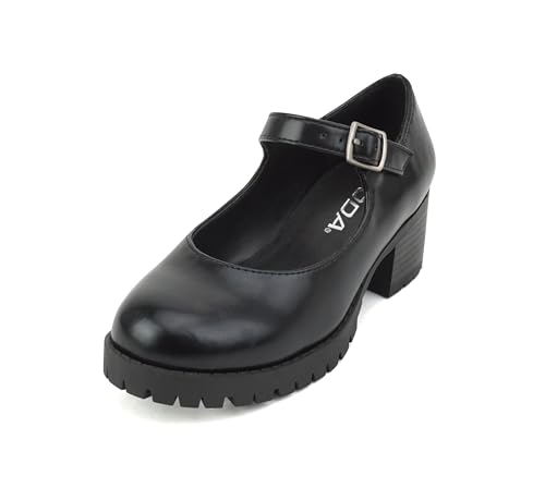 Boxer-2 Kids/Children/Girls Lug Sole Block Heel Mary Jane with Adjustable Strap