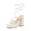 Women Platform Chunky High Heels Women's Ankle Buckle Square Toe Strappy Heeled Sandals Summer Leather Pumps Shoes
