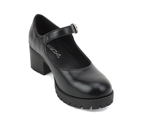 Boxer-2 Kids/Children/Girls Lug Sole Block Heel Mary Jane with Adjustable Strap