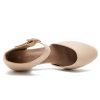 Women's Ankle Strap Closed Toe Low Chunky Heel Dress Work Pumps