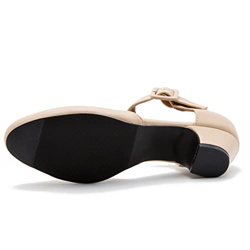 Women's Ankle Strap Closed Toe Low Chunky Heel Dress Work Pumps