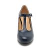 Women's T Strap Mary Jane Chunky Heel Low Block Pumps Round Toe Dress Office Work Shoes