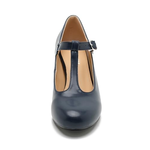 Women's T Strap Mary Jane Chunky Heel Low Block Pumps Round Toe Dress Office Work Shoes