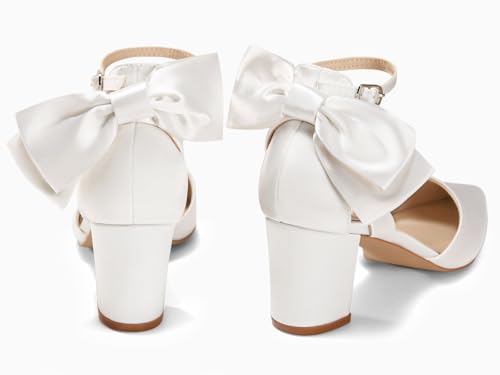 Womens Chunky Heels Low Heel Ankle Strap D'Orsay Pumps Closed Pointed Toe Wedding Bridal Shoes