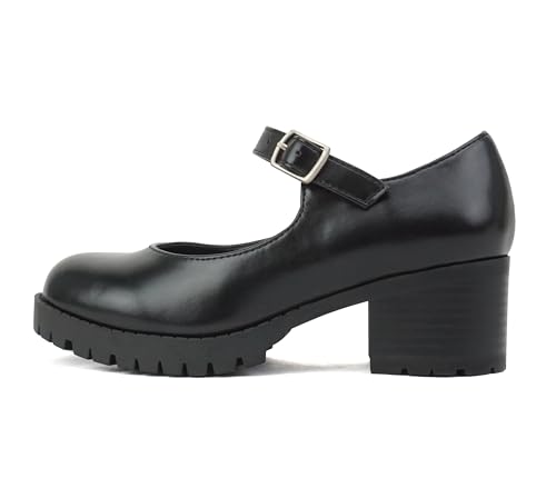 Boxer-2 Kids/Children/Girls Lug Sole Block Heel Mary Jane with Adjustable Strap