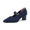 Women's Knit Chunky Heel Pumps with Adjust Buckle Strap Fashion Comfortable Pointed Toe Block Heels Mary Janes Pumps for Party