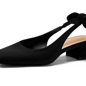 Womens Chunky Low Heels Bow Slingback Pumps Closed Square Toe Wedding Party Dress Shoes