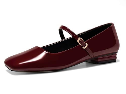 Women's Mary Jane Flats Closed Square Toe Ballet Flat Dressy Comfortable Slip on Shoes