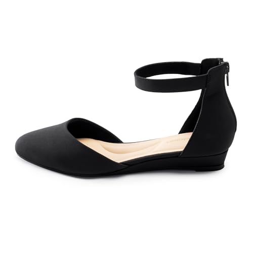 Women Flat Shoes with Ankle Strap, Low Wedge Heel Flats for Women, Comfortable Pointed Toe Dress Shoes for Work Business Wedding
