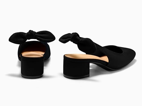 Womens Chunky Low Heels Bow Slingback Pumps Closed Square Toe Wedding Party Dress Shoes
