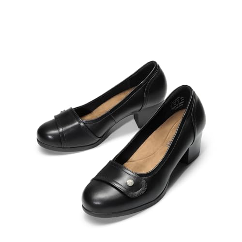 Women's Chunky Comfortable Closed Toe Low Block Heels Work Round Toe Dress Wedding Adjustable Slip On Pumps Shoes