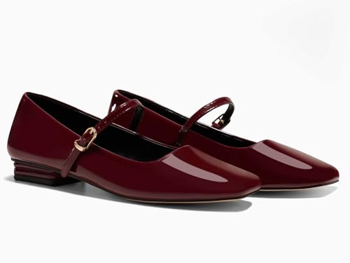 Women's Mary Jane Flats Closed Square Toe Ballet Flat Dressy Comfortable Slip on Shoes