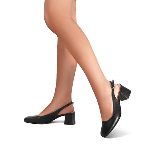 Women's Low Chunky Heels Slingback Square Toe Block Dress Shoes Closed Toe Comfortable Wedding Work Pumps