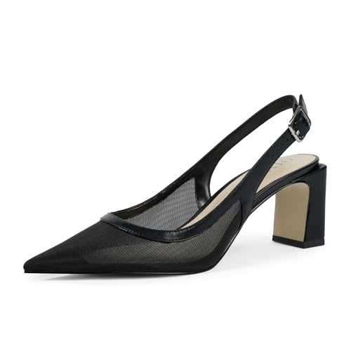 Womens Pumps Pointed Closed Toe Chunky Heel Slingback Heels for Women