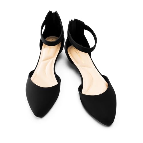 Women Flat Shoes with Ankle Strap, Low Wedge Heel Flats for Women, Comfortable Pointed Toe Dress Shoes for Work Business Wedding