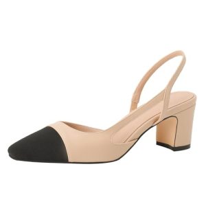 Women Sling Back Pumps Chunky Heels Sexy Splicing Round Toe Casual Wedding Shoes for Women Fashion Dress Shoes