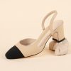Women Sling Back Pumps Chunky Heels Sexy Splicing Round Toe Casual Wedding Shoes for Women Fashion Dress Shoes