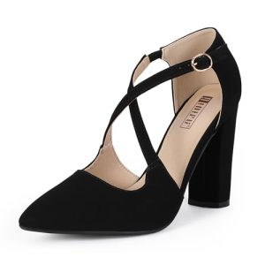 Women's IN4 Chunky High Heels Pumps Closed Toe Block Strappy Heels Pointed Toe Dress Shoes for Women Prom Wedding Party Office