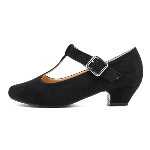Women's T-Strap Mary Jane Pumps Low Chunky Heel Wedding Dress Shoes