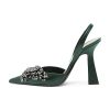 Women Pretty Elegant Slip on Pointed Toe Slingback Sandals D'Orsay Pumps Butterfly Crystal Rhinestones Chunky High Heel Slide
