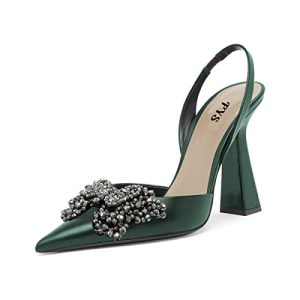 Women Pretty Elegant Slip on Pointed Toe Slingback Sandals D'Orsay Pumps Butterfly Crystal Rhinestones Chunky High Heel Slide