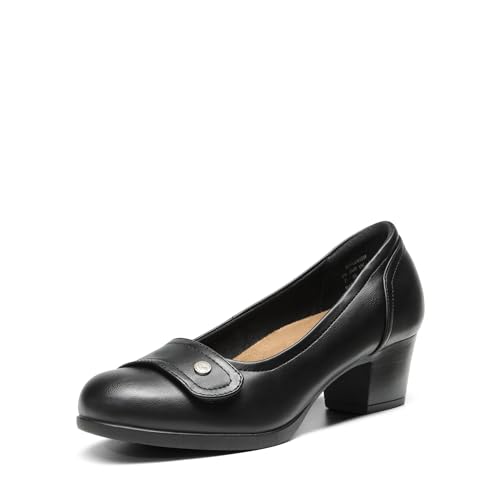 Women's Chunky Comfortable Closed Toe Low Block Heels Work Round Toe Dress Wedding Adjustable Slip On Pumps Shoes