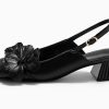 Womens Slingback Chunky Heels Flower Closed Square Toe Pumps Work Dress Shoes