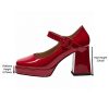Women's Platform Chunky Heels Square Toe Block Heel Mary Janes Pumps Shoes