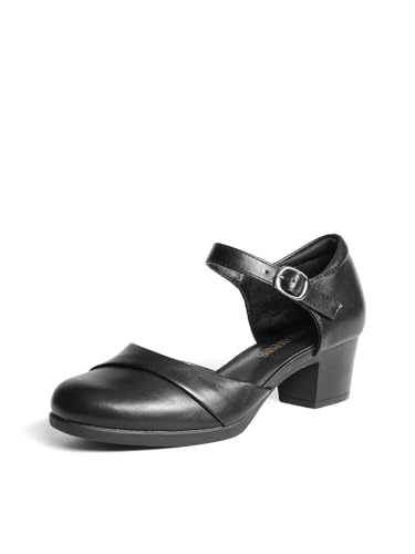 Women's Dress Shoes Mary Janes Comfortable Low Block Heels Pumps Round Closed Toe Chunky Ankle Strap Shoes for Work Flight