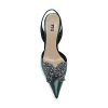 Women Pretty Elegant Slip on Pointed Toe Slingback Sandals D'Orsay Pumps Butterfly Crystal Rhinestones Chunky High Heel Slide