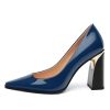 Womens High Heels,Patent Closed Square Toe Slip on Chunky Block Pumps,Elegant Heels,Daily Wedding Party Dress Shoes 3.5IN