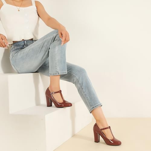 Women's T-Strap Mary Jane Pumps High Block Chunky Heel Wedding Dress Shoes