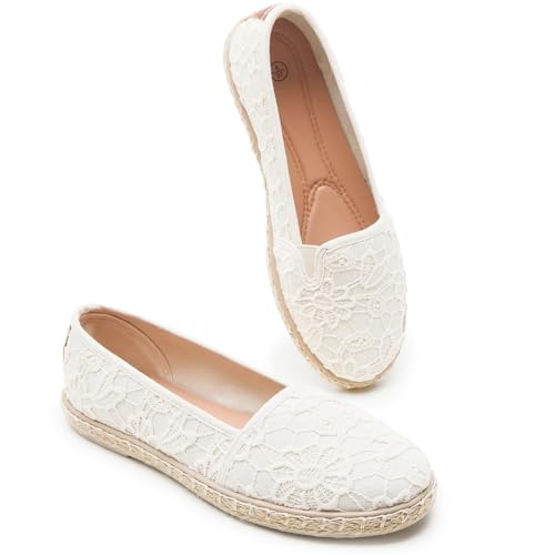 Women's Black Flats with Flower Embroideried,White Lace Ballet Flats,Comfortable Dress Flats