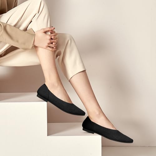 Flats for Women Pointed Toe Knit Ballet Comfortable Dressy Washable Flat Shoes