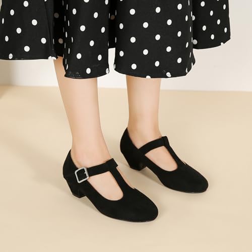Women's T-Strap Mary Jane Pumps Low Chunky Heel Wedding Dress Shoes