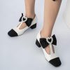 Women's Mary Jane Shoes - Square Toe Ankle T-Strap Chunky Heel Pumps with Glitter Bow Two-Tone Design