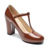 Women's T-Strap Mary Jane Pumps High Block Chunky Heel Wedding Dress Shoes