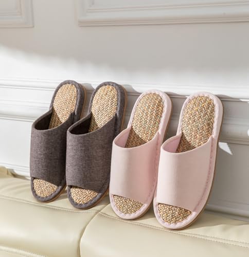 Women Mens Unisex Washable Cotton Open-Toe Home Slippers Indoor Shoes Casual Flax Soft Non-Slip Sole Shoes