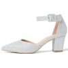 Women's Pointed Toe Pumps Low Block Chunky Heels Closed Toe Ankle Strap Buckle D'Orsay Dress Wedding Business Shoes