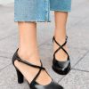Womens Chunky High Heels Dress Shoes Closed Pointed Toe Cross Strap Buckle Pumps Vintage D'Orsay Party Shoes