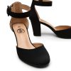 Heels for Women, Low Heel Closed Round Toe Chunky Block Nude Heels Adjustable Ankle Strap Comfy Pumps Shoes Black Heels for