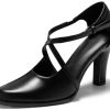 Womens Chunky High Heels Dress Shoes Closed Pointed Toe Cross Strap Buckle Pumps Vintage D'Orsay Party Shoes