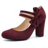 Womens Bow Heels Mary Jane Shoes Round Toe Chunky High Heel Side Bow Dress Pumps