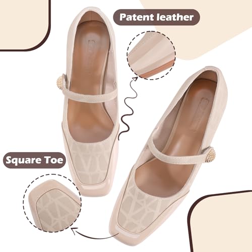 Women's Mary Jane Heels - Chunky Block Heel Pumps with Square Toe & Buckle Straps, Comfortable Dress Shoes for Wedding, Office,