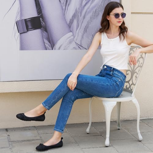 Womens Flats Shoes Dressy: Round Toe Bowknot Suede Foldable Comfortable Casual Slip On Ballet Loafers